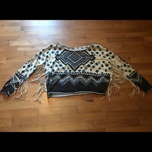 Denim and Supply S Blue Cream Fringed Tribal Shirt